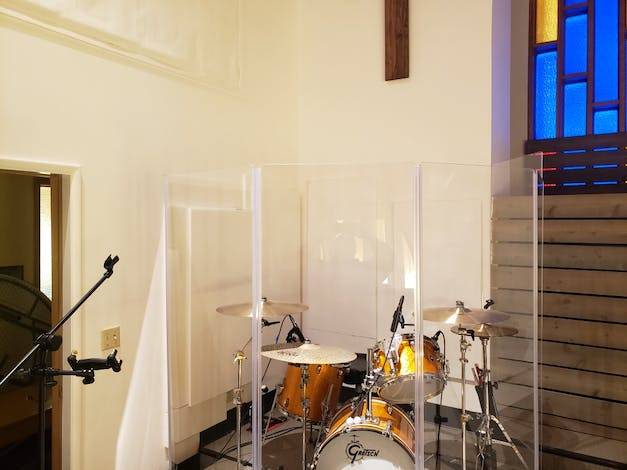 polyzorbe acoustic panels behind drum set