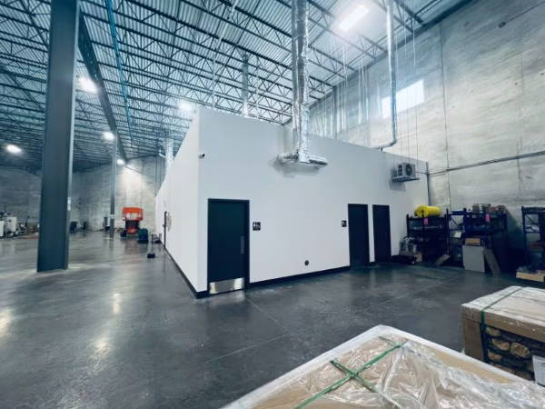 office in large warehouse