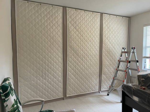 sound blankets installed in a music room