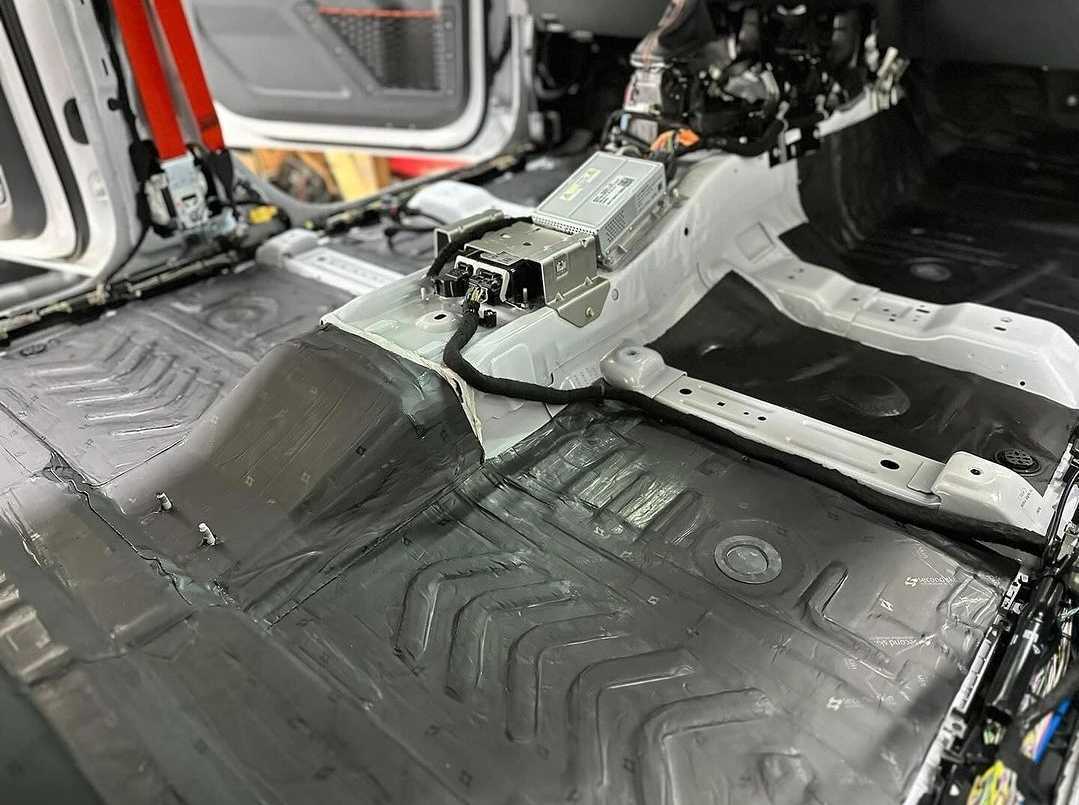 Butyl sound deadening mat applied to the interior of a Ford Bronco