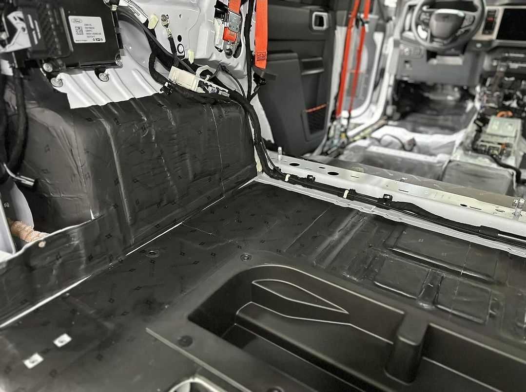 Sound deadening material applied to the Ford Bronco rear cargo area