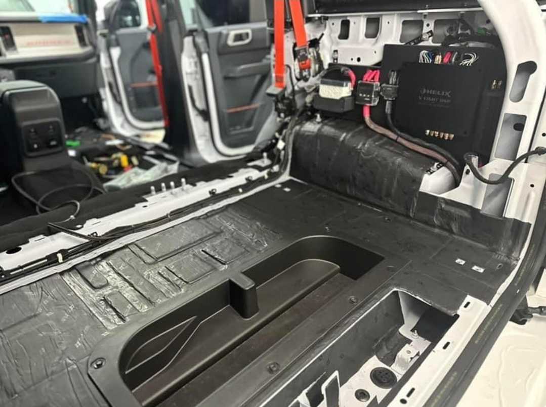 Completed sound deadening installation in the Ford Bronco trunk and cargo area