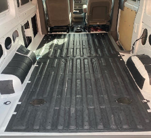 Damplifier Pro Tiles added to a Nissan NV3500 Van Floor and Wheel Wells