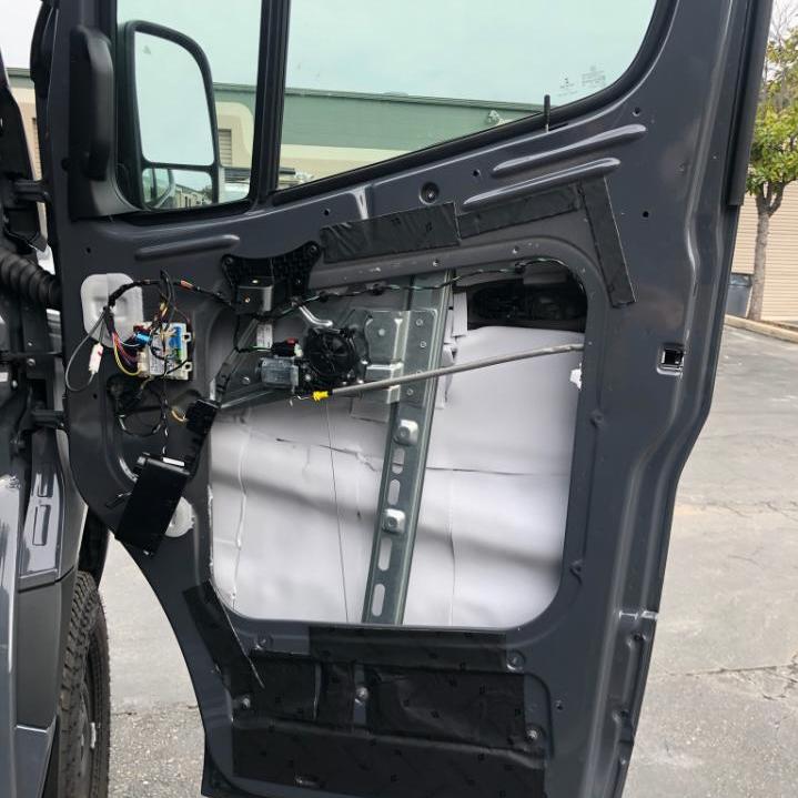 Mega Zorbe reduces sound in a Sprinter Van door
