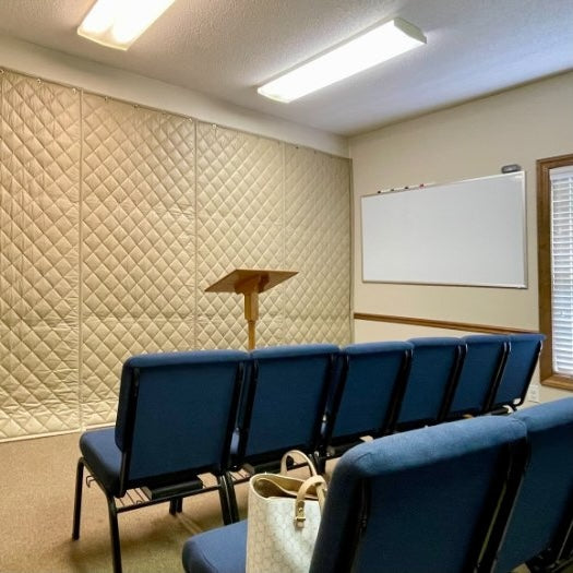 Quiet Quilt 2-sided barrier blanket installed in church bible study room