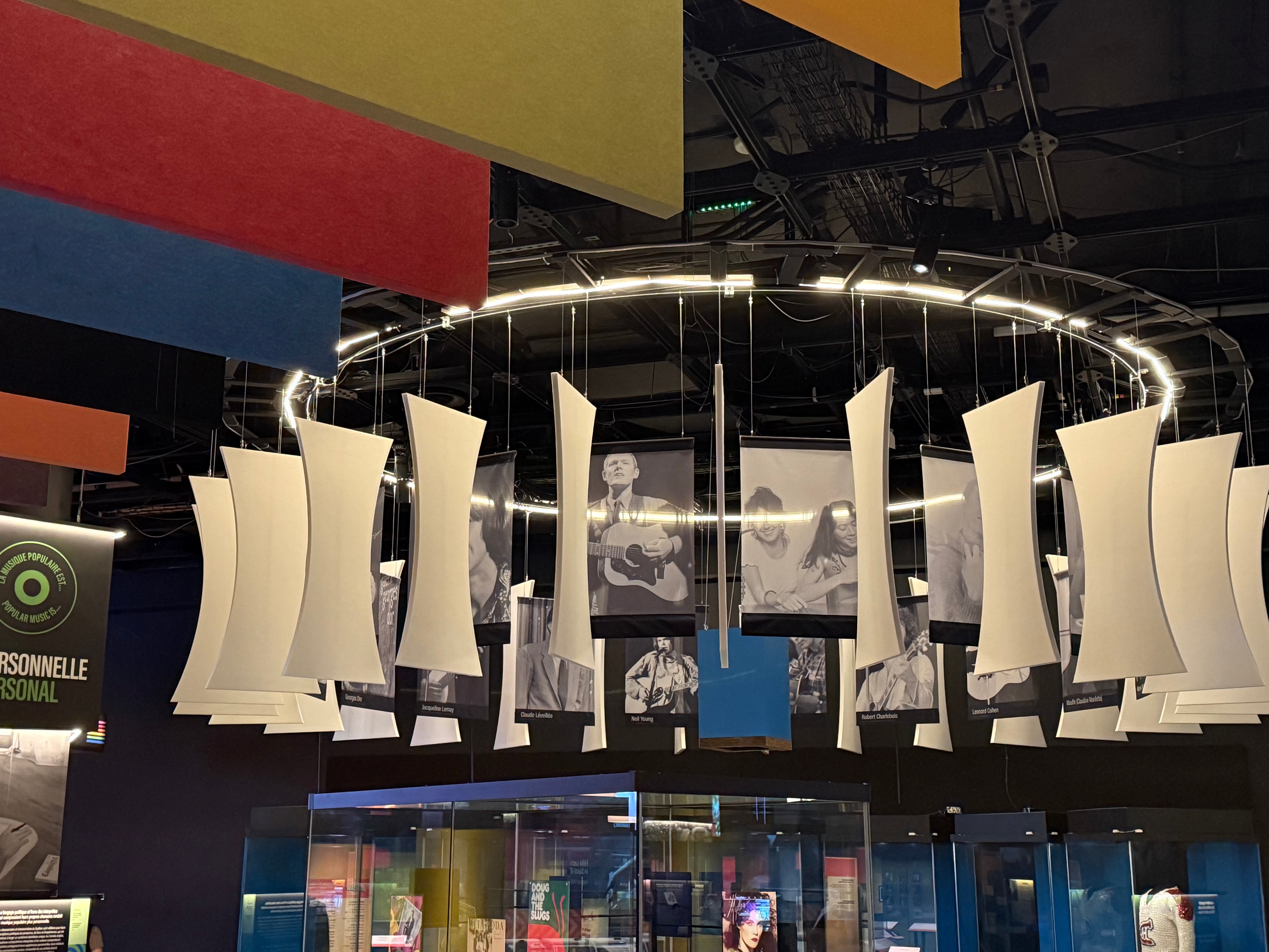 PolyZorbe Baffles hanging in circular arrangement at Canadian Museum of History exhibit