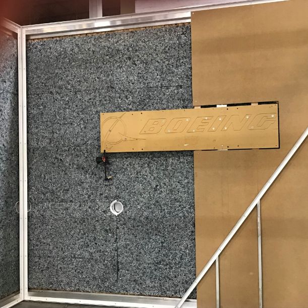 CelluZorbe acoustic panel in show room as acoustical backer for Boeing