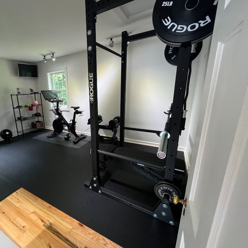 home gym with stomp roll rubber flooring