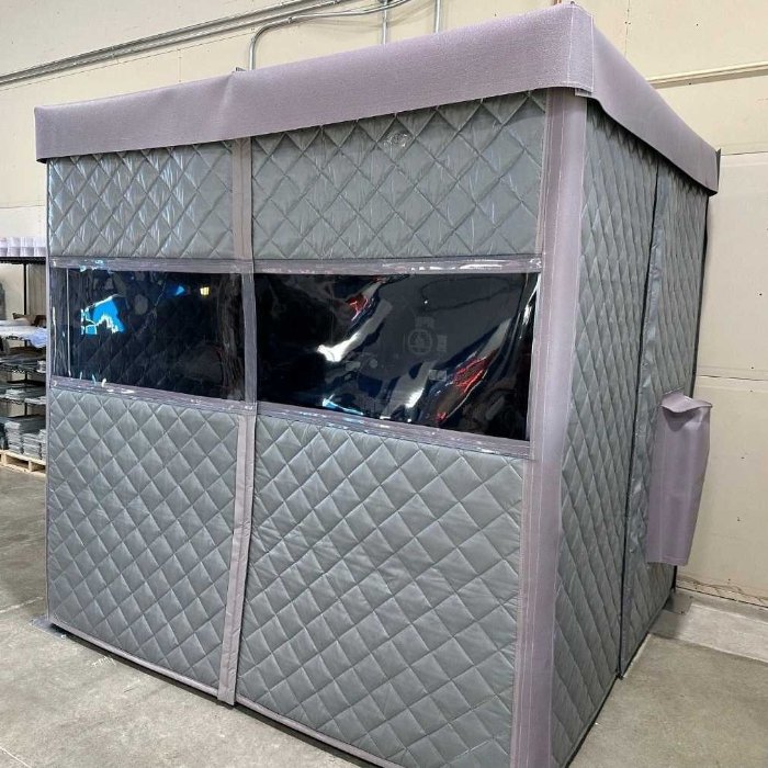 Quiet Quilt fixed mount enclosure with roof, view panels, and baffle on side