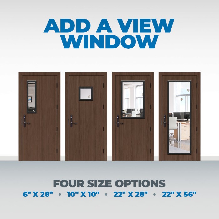 Soundproof door with 4 different soundproof view window size options