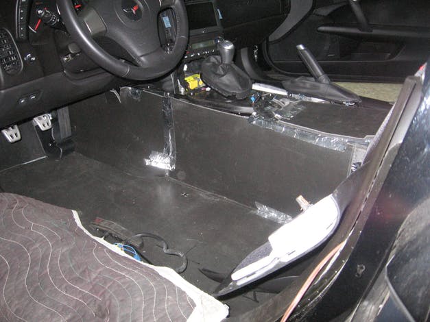 Damplifier Pro + Luxury Liner Pro Soundproofing on Corvette Floor and Transmission Tunnel