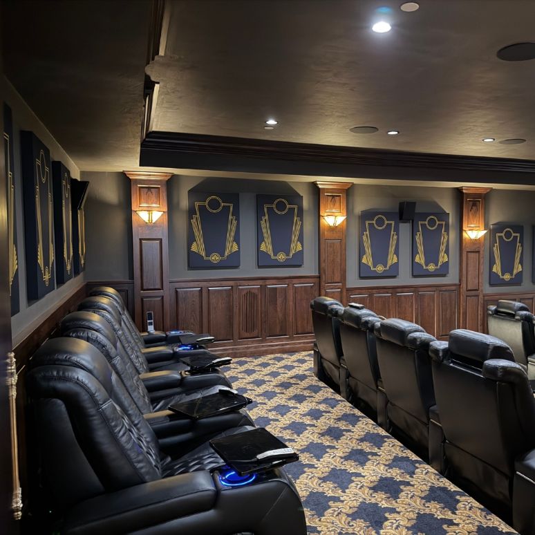 Acoustic Pro custom print fabric wrapped panel in home theater from the back