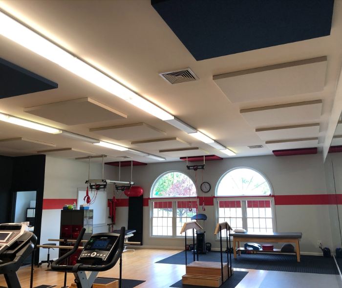 rehab room with acoustic panels on the ceiling