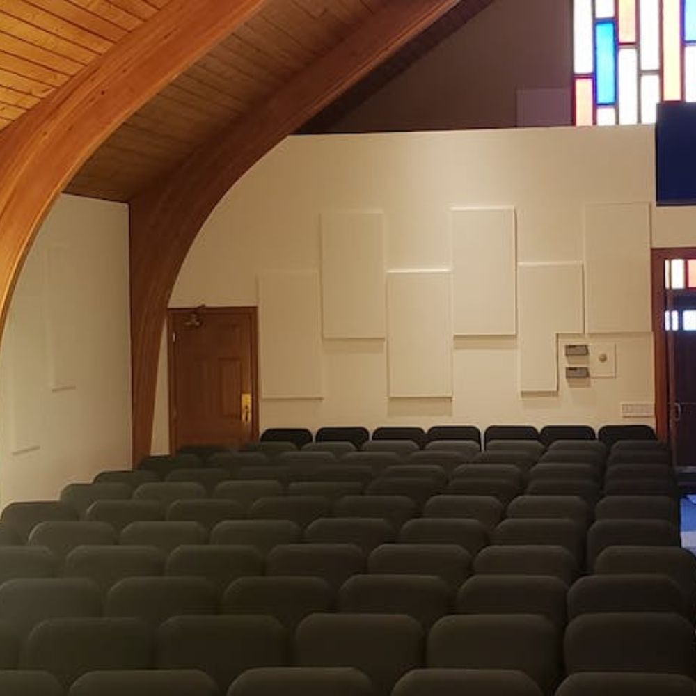 White PolyZorbe Acoustic Panels in a Church
