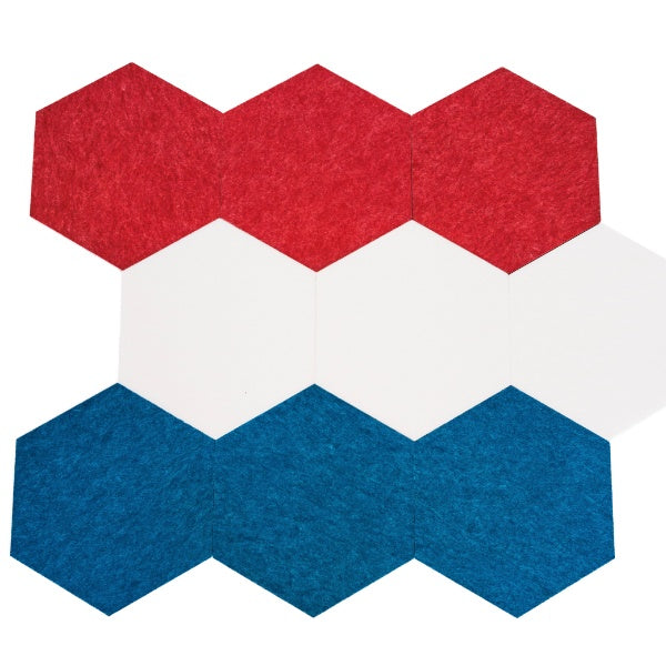 polyzorbe hexagons in red, white, and blue rows