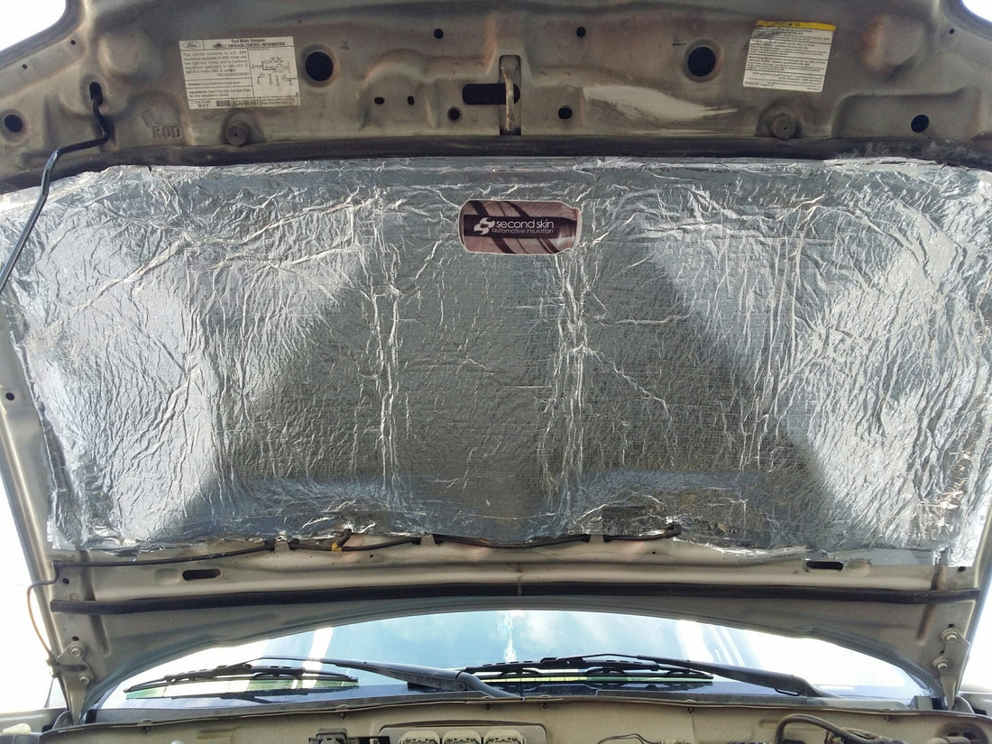 Heat Wave Pro thermal insulation applied to underside of Ford vehicle hood
