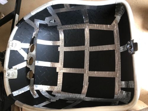 Damplifier Pro sheets installed in MasterCraft boat hull with seams taped using HVAC foil tape