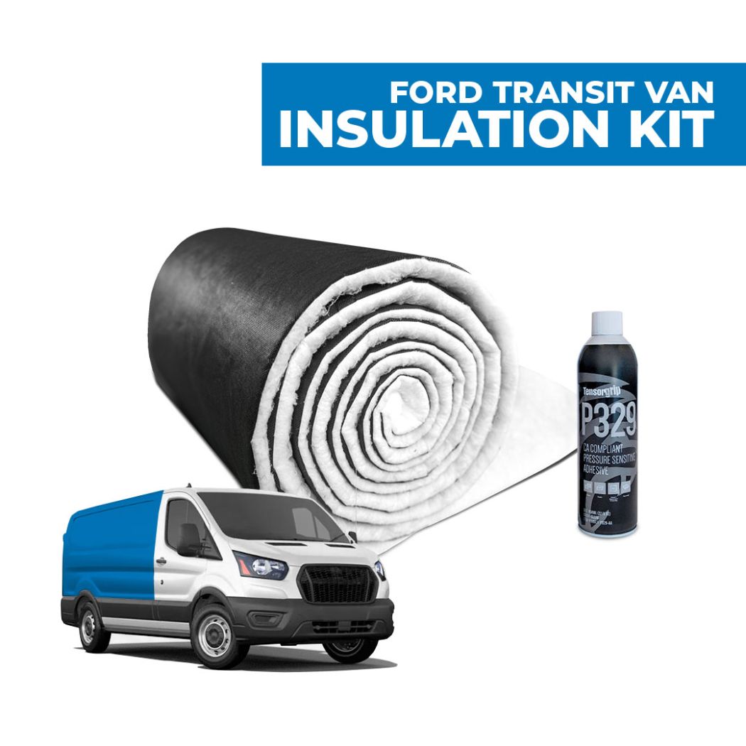ford transit van insulation kit with p329 spray adhesive and an outline of where the insulation would go