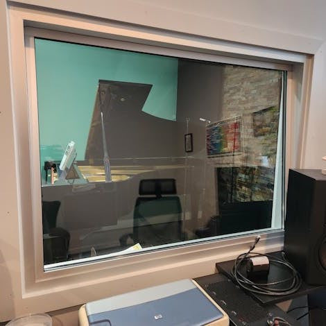 Tru Acoustics soundproof window between the recording and control room (control side)
